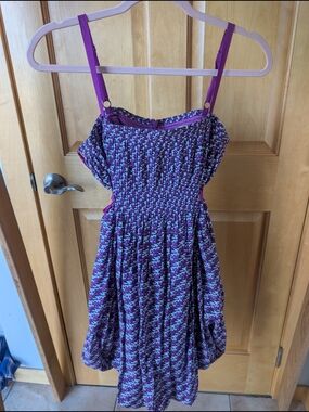 Gianni Bini Purple Patterned Smocked Mini Dress with Adjustable Straps